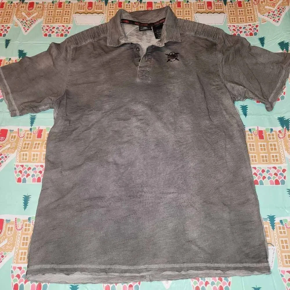 Harley Davidson Mens Gray Short Sleeve Polo Shirt Large